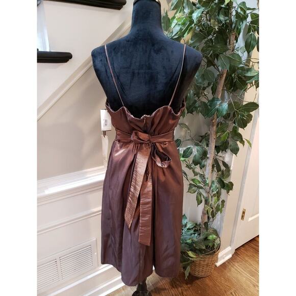 Roulette Women Brown Belted Spaghetti Straps Surplice Neck Knee Length Dress 12 - Picture 7 of 14